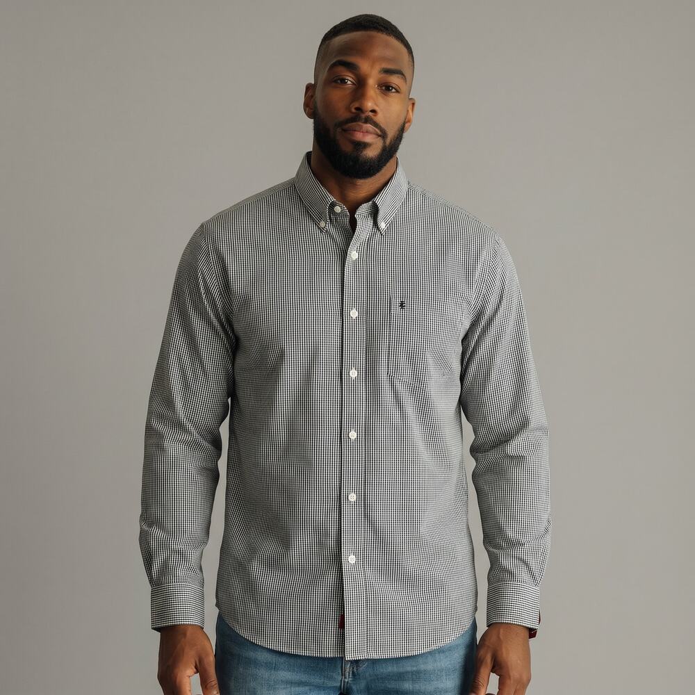 Izod Shirt Mens Size Large Button Down Plaid Striped Business Casual Cotton NWT